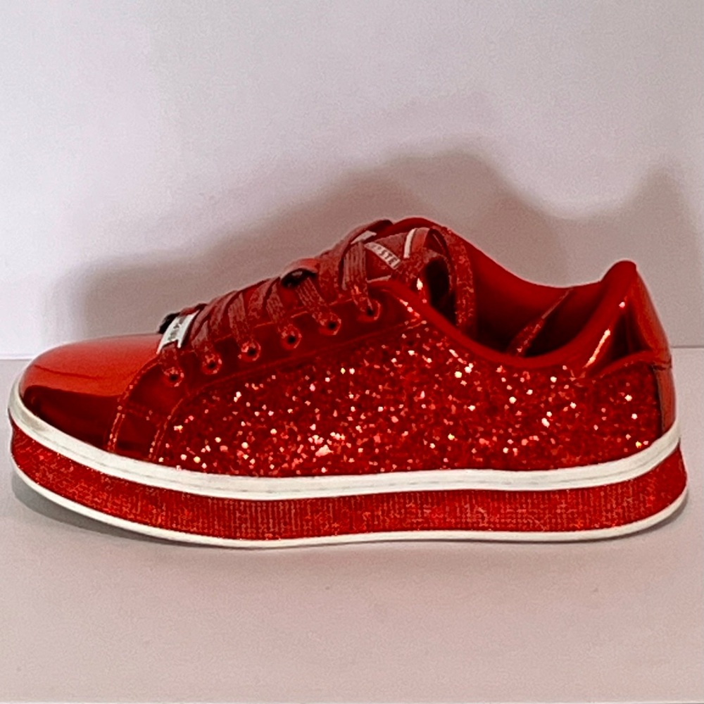 LUCKY STEP Ruby Red Glitter Sneakers Platform Low Top Sparkly Bling Shoes 8.5 - Picture 6 of 12